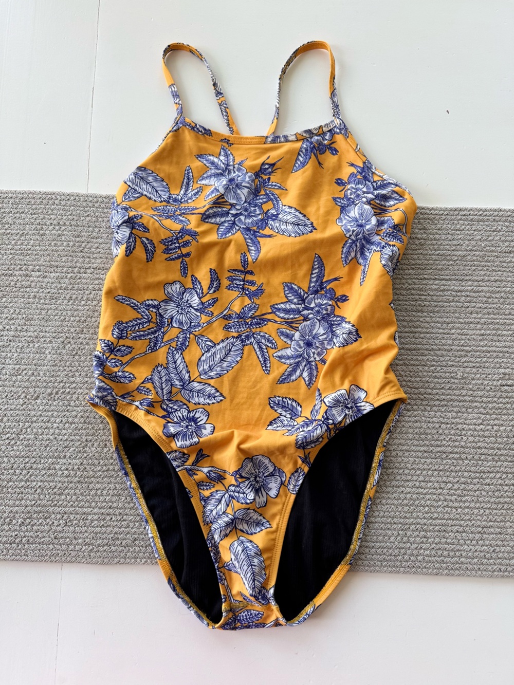 Jolyn Clothing Brandon 2 Yellow Blue Floral Onesie Swimsuit Sz 32 RARE Print